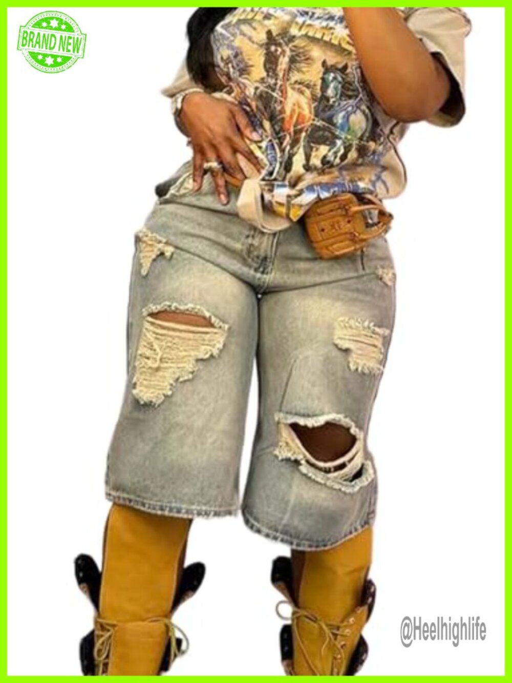High Waisted Baggy Distressed Ripped Denim Shorts Wide Leg Bermuda